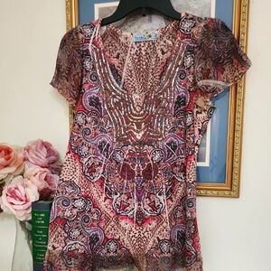 Colorful Paisley Womens  Blouse Bohemian Summer Casual Boho Western Medium